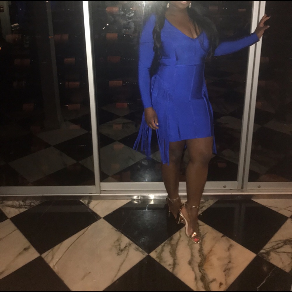 Royal blue fringe midi dress